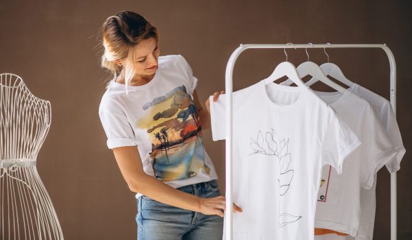Woman chosing a white shirt